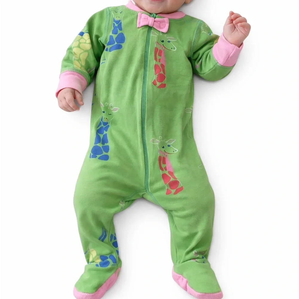 Beaufort Bonnet Company Giraffe Pink Green Sleeper Footsie Girl 6-12 Months